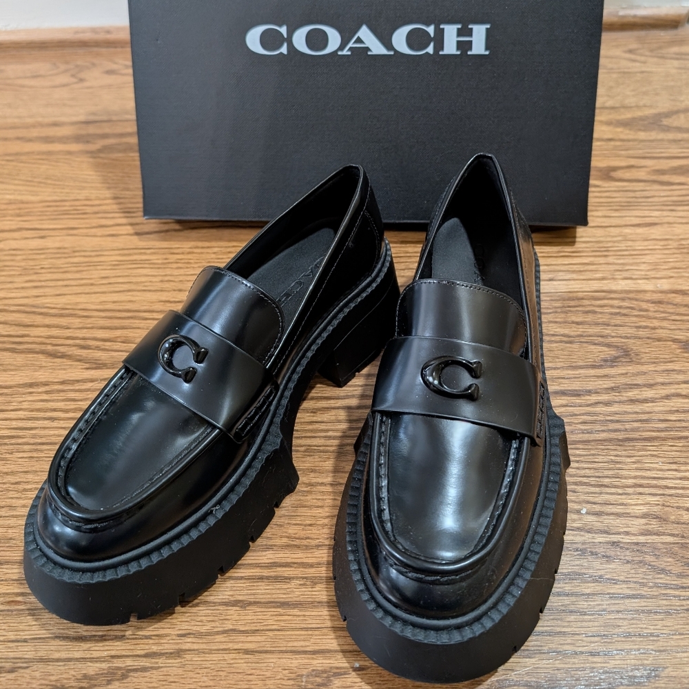 Coach Women's Leah Black Slip-On Platform Loafers 7
